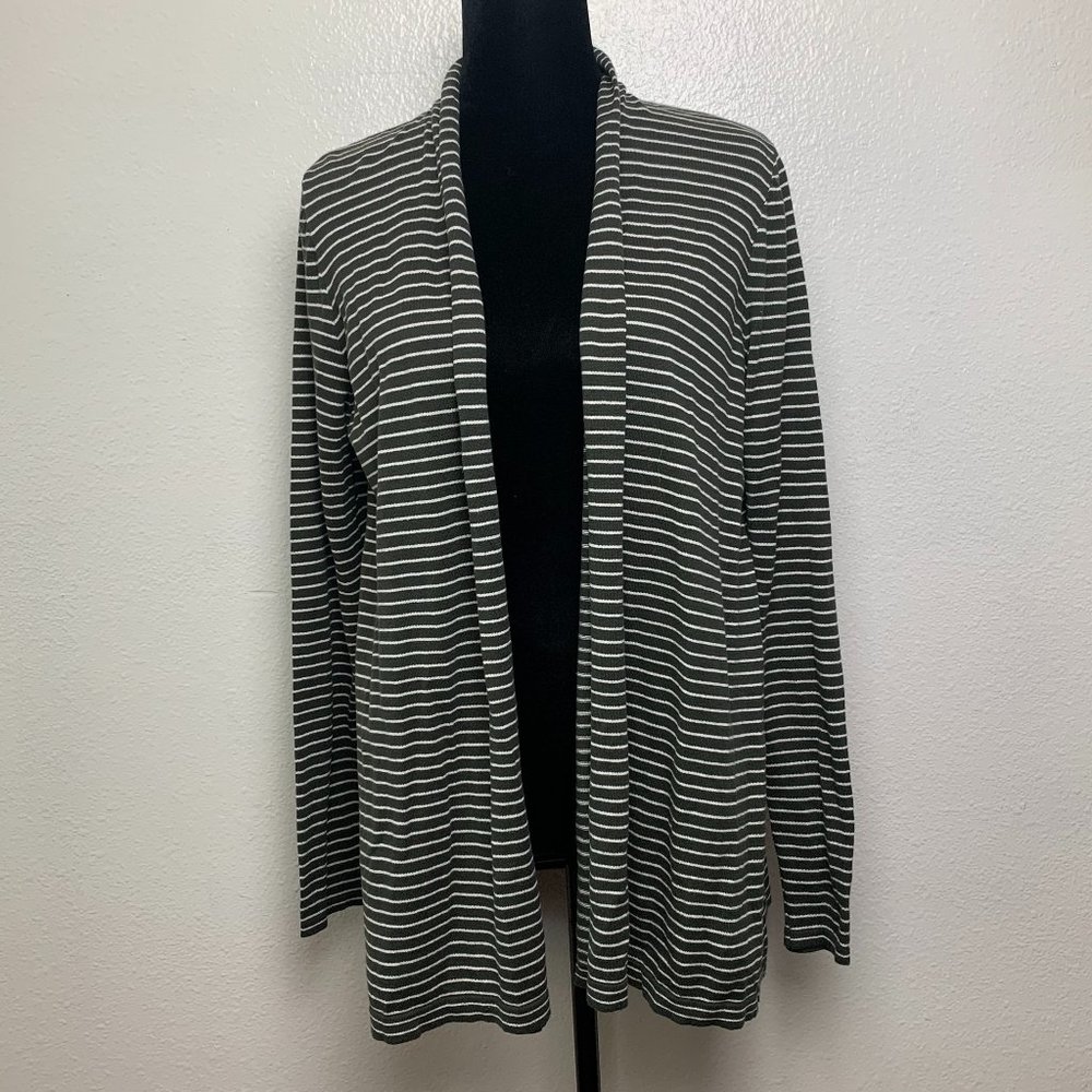 Joe Fresh Open Front Striped Green Knit Cardigan